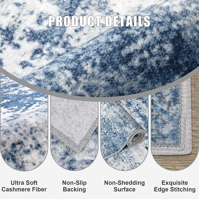 8x8 Area Rug Living Room Rug: Washable Modern Abstract Soft Thin Rug Indoor - Image 6