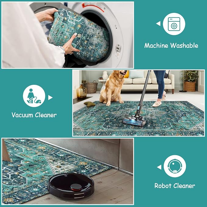 Moynesa Ultra-Thin Washable Vintage Area Rug - Image 4