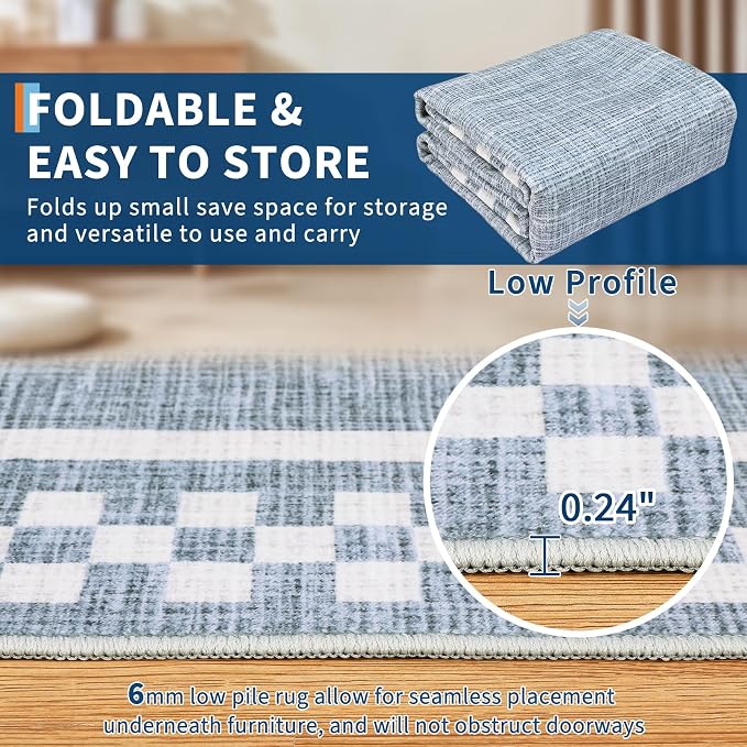 4ft Washable Round Rug for Entryway Modern Checkered Bedroom Circle Rug Non - Image 5