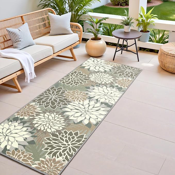 2x6 Washable Runner Rug for Hallway Tropical Botanical Modern Floral Chenille by ArenaRug