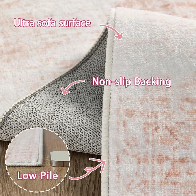 Latte&Fog 6x9 Washable Area Rugs, Vintage Large Pink Rugs - Image 8