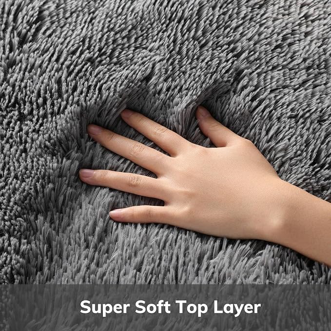 Ophanie Round Rug 2Ft Grey Circle Area Rug, Fluffy Fuzzy Bedroom Carpet - Image 2