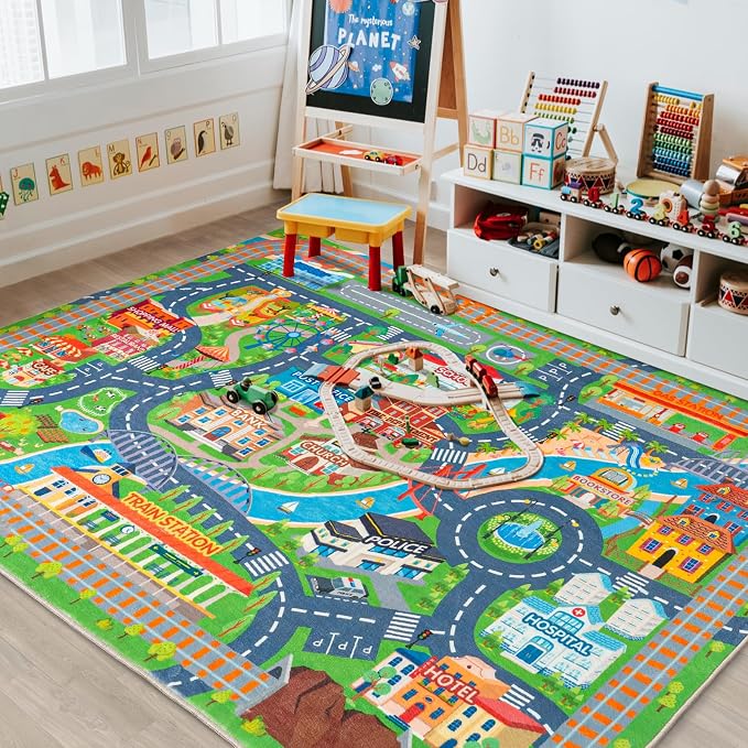 Car Rug Play Mat for Kids Toy Cars, Road Traffic Playmat for Kid Bedroom - Image 8