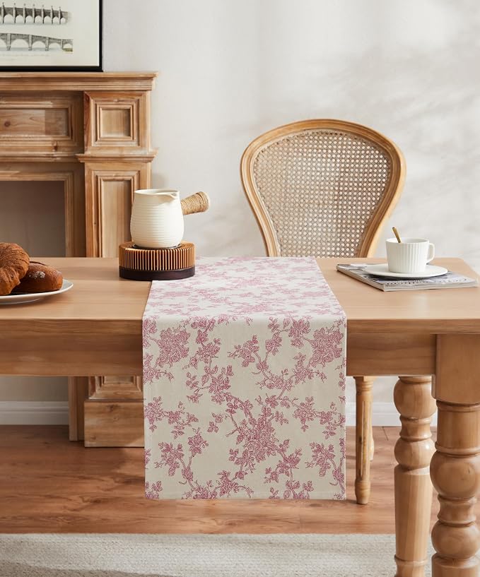 French Pastoral Farmhouse Table Runners, 13x72 Inch Rose Pink | 100% Organic - Image 2
