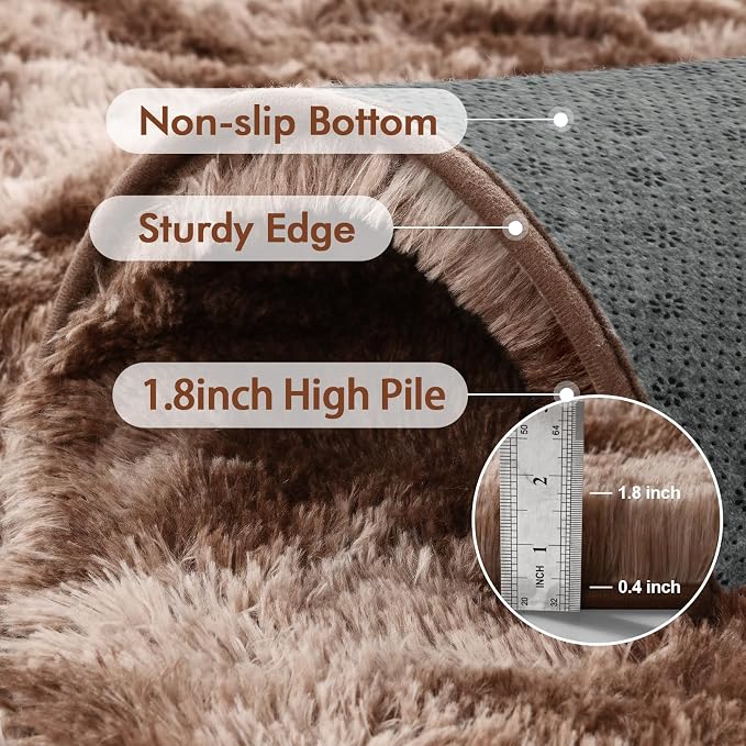 5x7 Ft Shag Brown Area Rug for Bedroom Living Room, Tie-Dyed Ultra Soft Fluffy - Image 6
