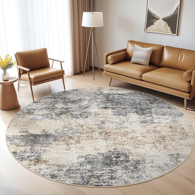 Round Rug Living Room Rugs: 7x7 Washable Circle Large Abstract Modern Soft - Image 8