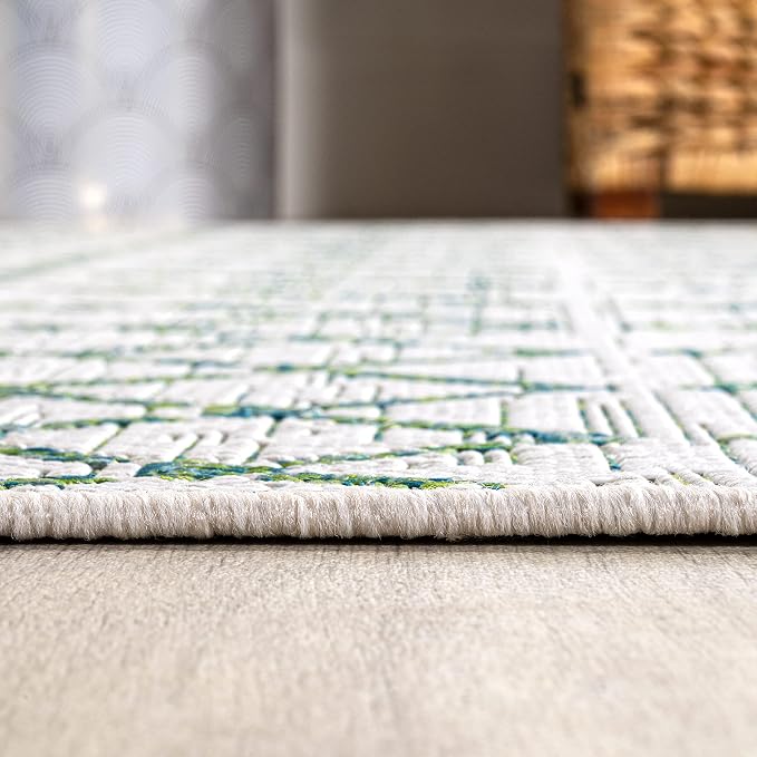 JONATHAN Y Moroccan Geometric Indoor Outdoor Round Area Rug 5 Ft Green/Ivory - Image 4