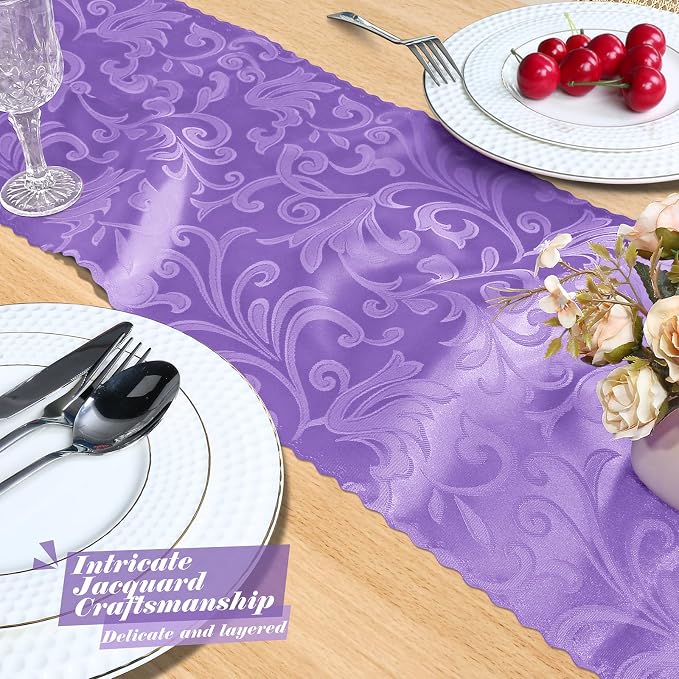 MILVOWOC 12 Pack Lilac Satin Table Runner, 12 x 72 Inch | Jacquard Damask - Image 7