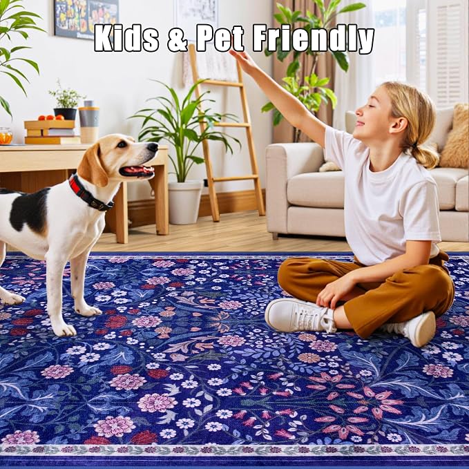 Area Rug Living Room Rugs: Floral 3x5 Washable Rug Vintage Soft Boho Non-Slip - Image 6