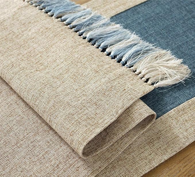 Farmhouse Navy Faux Linen Dining Table Runner 15 x 86.5 Inch Blue | Rustic Boho - Image 5