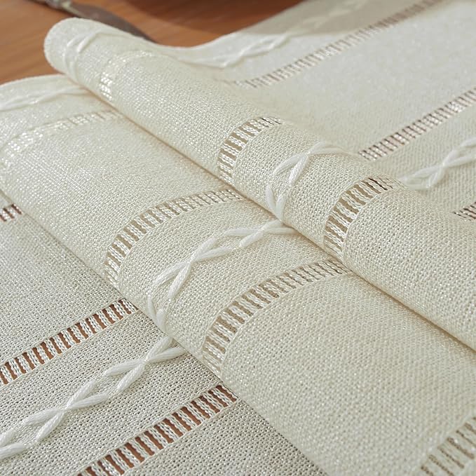 Boho Cotton Linen Beige Table Runner, Ivory Farmhouse Woven Table Runners - Image 2