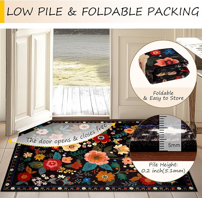 RELEANY Floral Square 4ft Area Rugs Washable Print Boho Cute Carpet Non Slip - Image 4