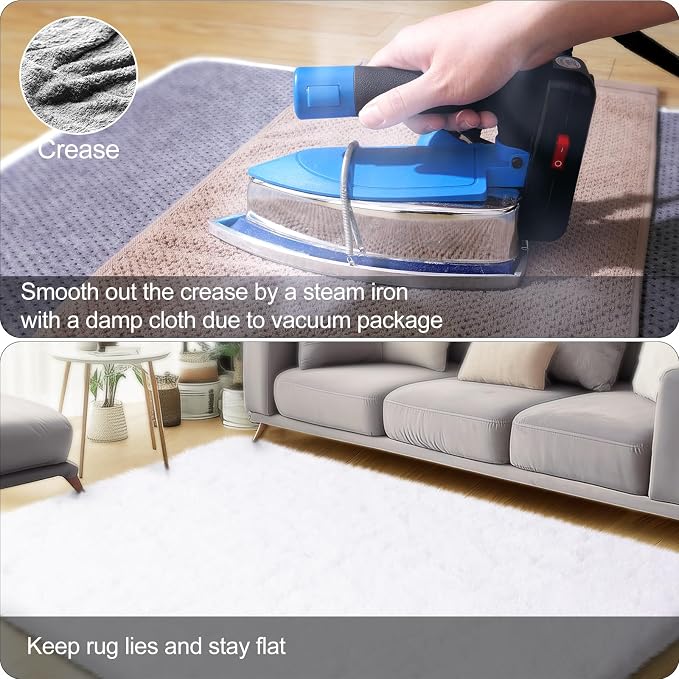 qulint 9x12 Area Rug for Living Room, Soft Fluffy White Rug for Bedroom Shag - Image 5