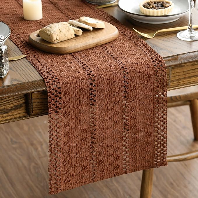 Artoid Mode Caramel Woven Farmhouse Hollow Table Runner 12x108 Inch | Holiday - Image 5