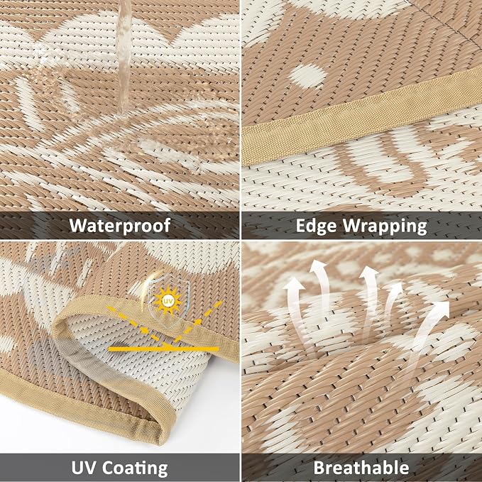 Pauwer Waterproof Outdoor Rug 5x8, Reversible Plastic Straw Patio Camping Rug - Image 3