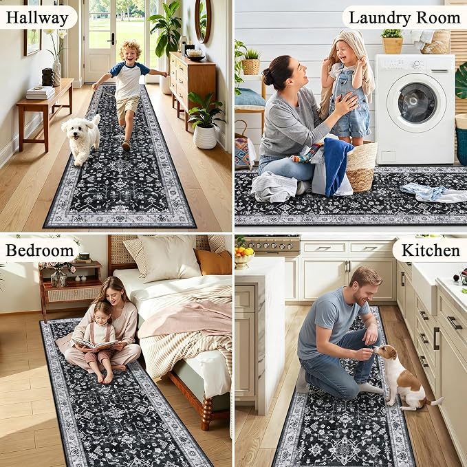 HEBE Washable Hallway Runner Rug 2'x 6' Non Slip Kitchen Rugs Runner, Low Pile - Image 6