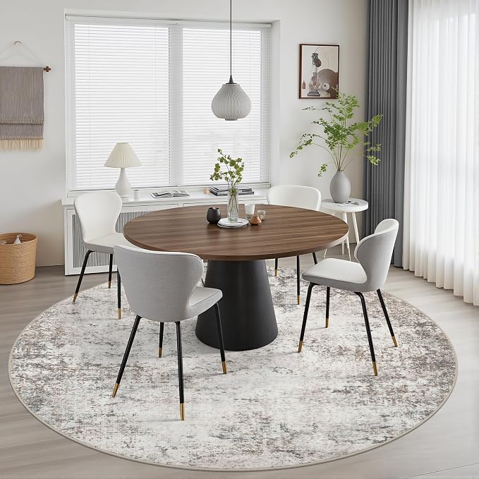 Round Area Rug for Living Room: 5 ft Washable Modern Abstract Soft Thin Rug - Image 4