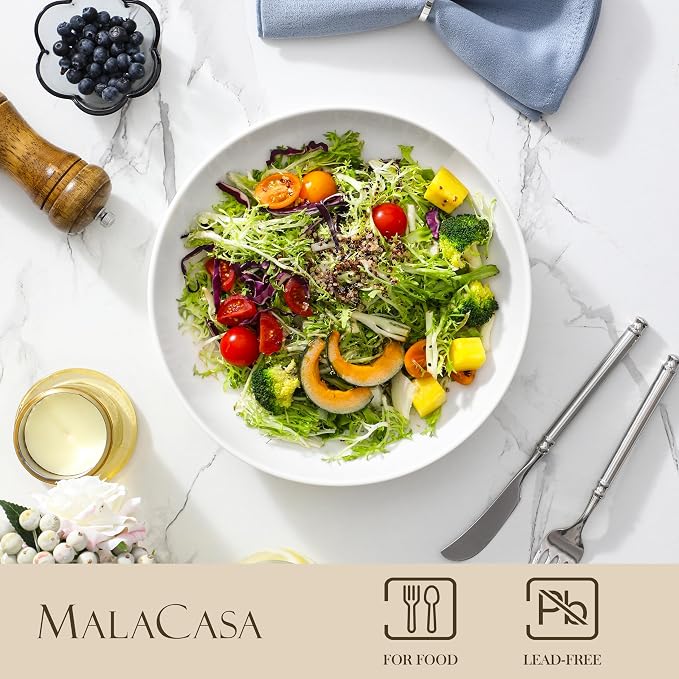 MALACASA 10" Large Pasta Bowls Set of 4, 56 OZ Wide and Shallow Salad Bowls - Image 3