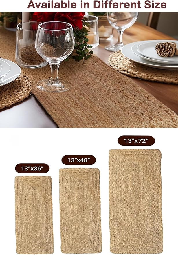 Pack of 1 Handwoven Rectangle Jute Braided Table Runner 13 x 72 Inch, 100% - Image 6