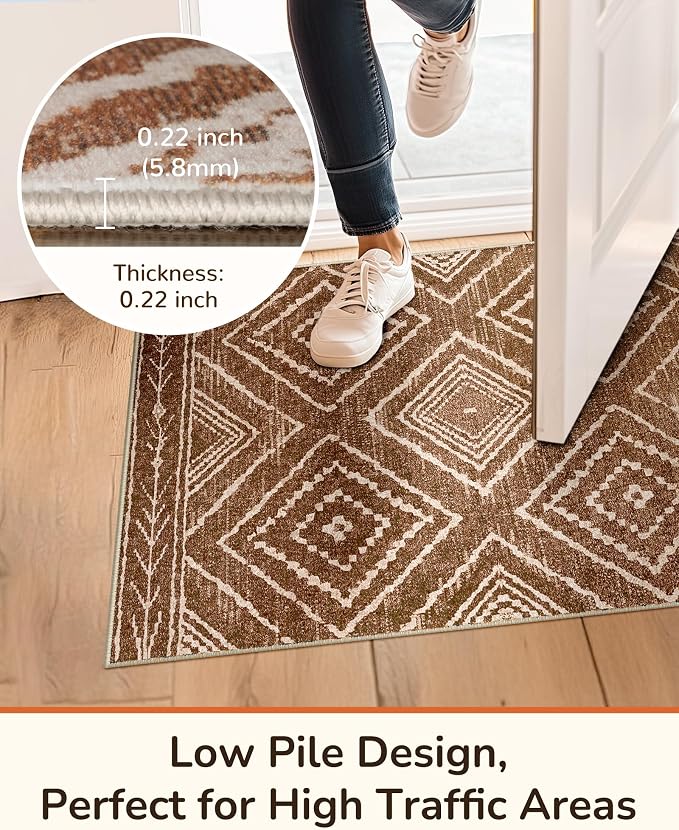 BESTSWEETIE Area Rug 2x6 Rug Machine Washable Non-Slip Low Pile Print Pattern - Image 3