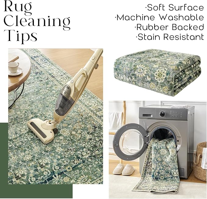 Blue and Green 5x7 Area Rugs for Living Room Christmas Low Pile Soft Moody - Image 4
