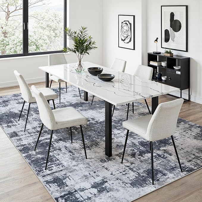 9x12 Area Rugs for Living Room Washable: Abstract Soft Thin Low Pile Black Rug - Image 9