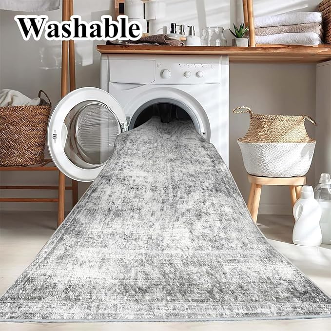 CHAMPLANT 5x7 Washable Area Rug Gray Vintage Traditional Floor Cover Foldable - Image 3