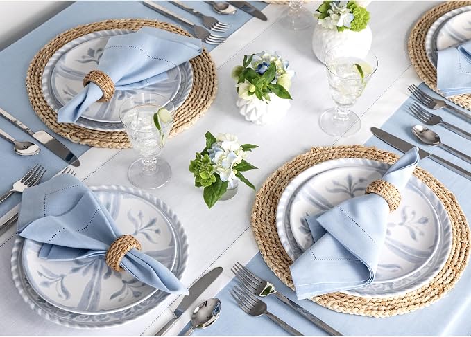Solino Home 100% Linen Table Runner White, Classic Hemstitch 14 x 108 in | - Image 3