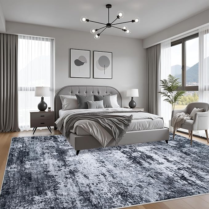 6x6 Area Rug Living Room Rug: Washable Modern Abstract Soft Thin Rug Indoor - Image 3