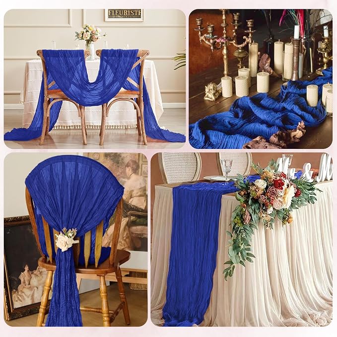 12 Pack Royal Blue Cheesecloth Table Runner 17x108 Inch Semi Sheer Boho Gauze - Image 5