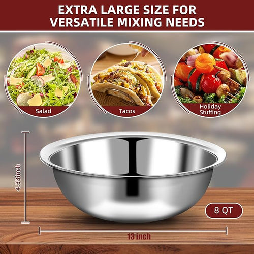 10 Pcs Stainless Steel Mixing Bowls Metal Mixing Bowls Extra Large Basin Salad - Image 2