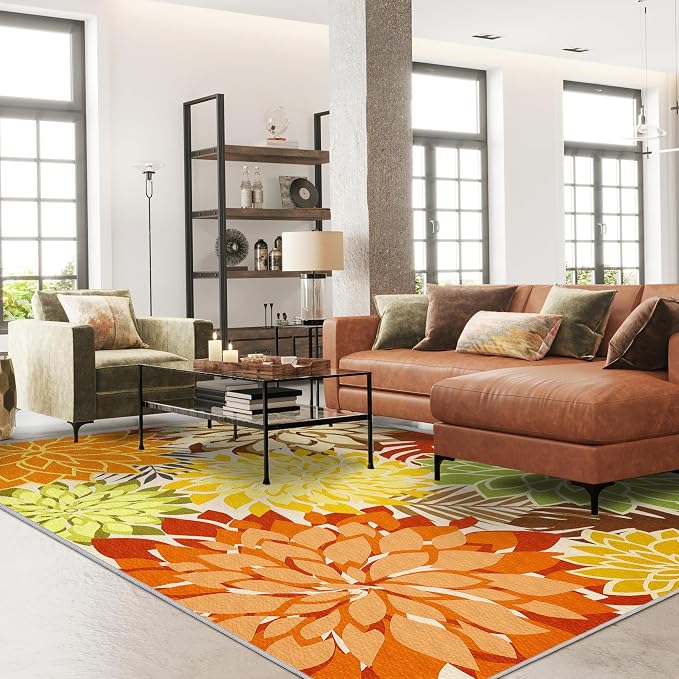 Colorful 9x12 Outdoor Area Rug Washable Multicolored Patio Rug Tropical - Image 2