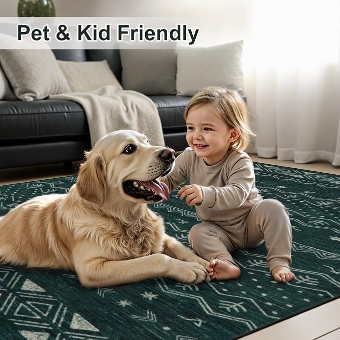 SERISSA 2x6 Kitchen Runner Rug, Washable Non-Slip Dark Green Boho Rug, Soft - Image 6