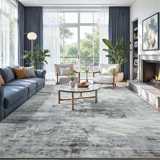 Toneed Abstract Area Rug 7x9 Modern Washable Rug Soft Non Slip Rug Low Pile - Image 4