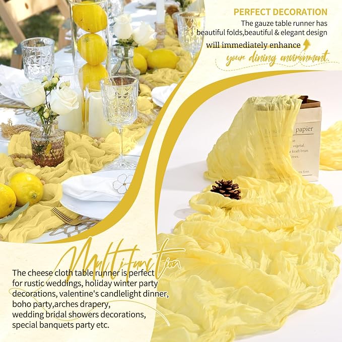 18 Pack Cheesecloth Table Runner 10FT Light Yellow Table Runner Boho Gauze - Image 6