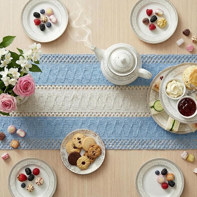 Artoid Mode Sky Blue Farmhouse Woven Table Runner 12x48 Inch | Holiday Rustic - Image 8