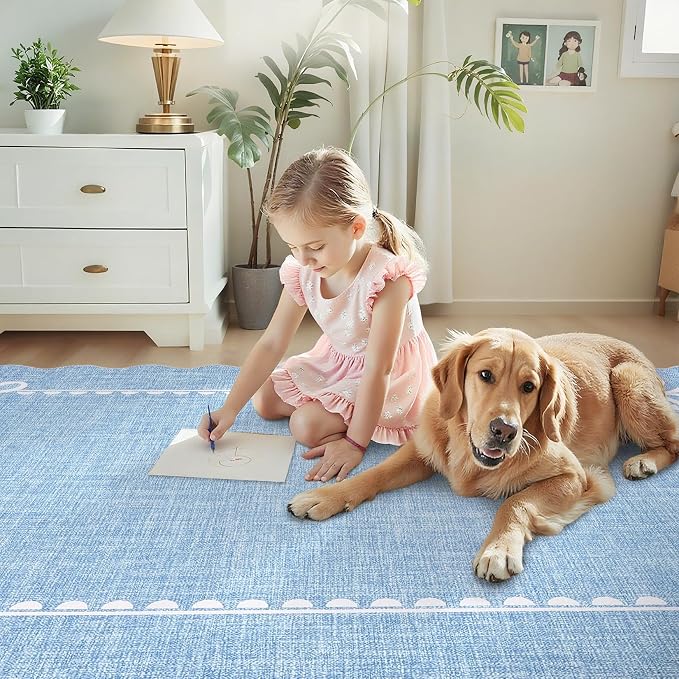 GarveeHome Scalloped Bow Rug for Living Room, Solid Blue Rug for Dorm, Washable - Image 9