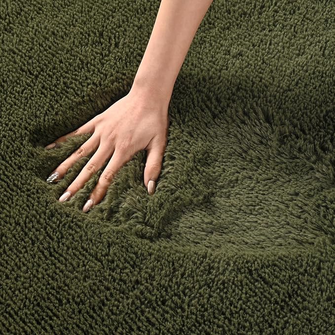 Andecor Shag Area Rug for Living Room, 3x5 Feet Olive Green Soft Fluffy Indoor - Image 7