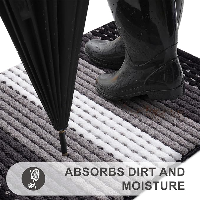 Kitinjoy Indoor Outdoor Door Mat, 30x17 Non-Slip Absorbent Dirt Trapper - Image 2