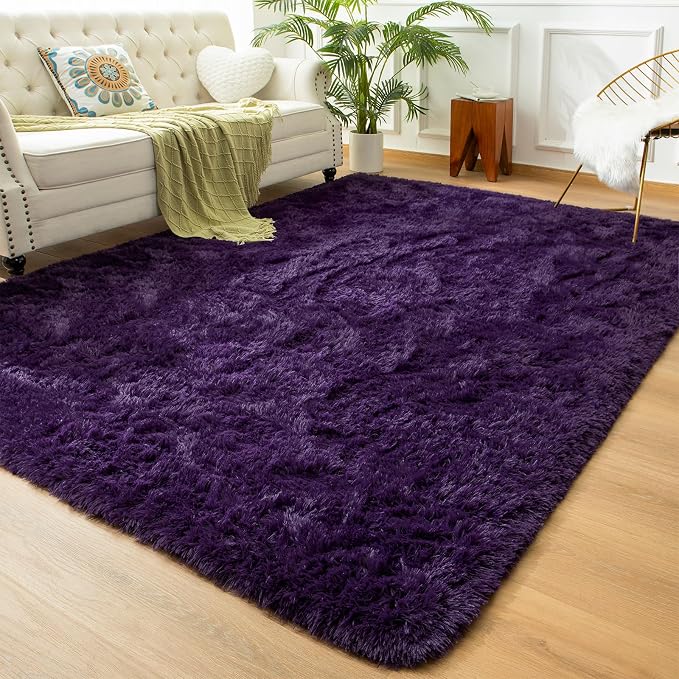 Andecor Shag Area Rug for Living Room, 5x8 Feet Purple Soft Fluffy Indoor Plush - Image 2
