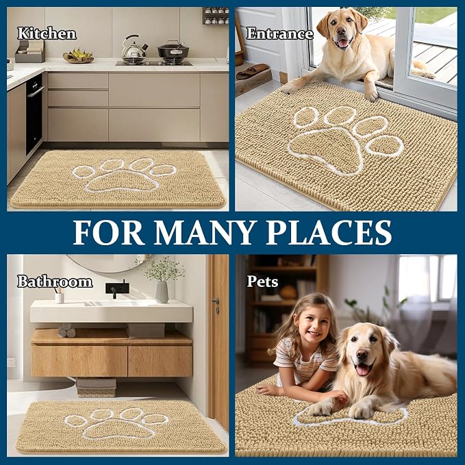OLANLY Dog Door Mat for Muddy Paws 44x24, Paw Print Design, Absorbs Moisture - Image 8