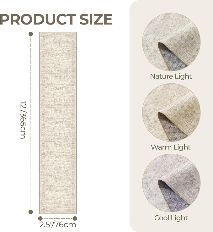 Washable Runner Rug 2.5x12, Non-Slip Long Bathroom Rugs Runner - Image 2