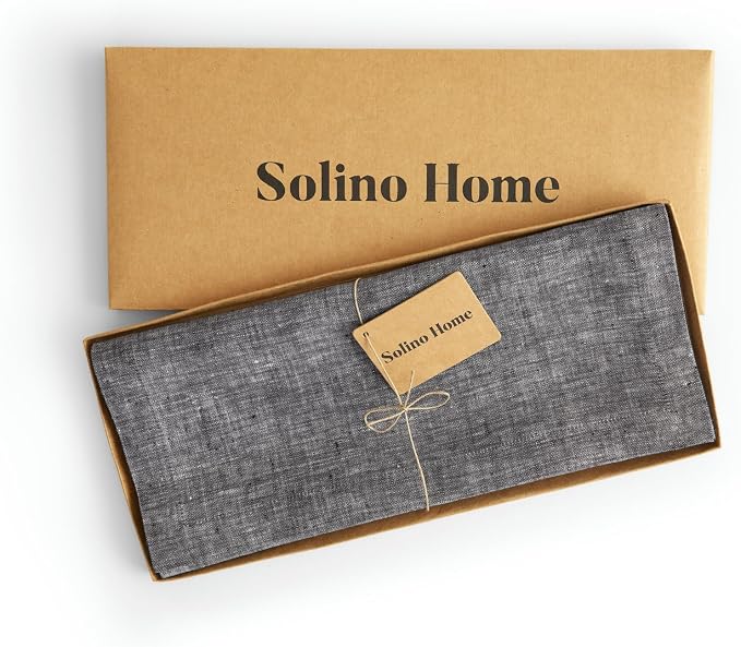 Solino Home 100% Pure Linen Table Runner Black Long, Athena 14 x 132 in | Table - Image 5