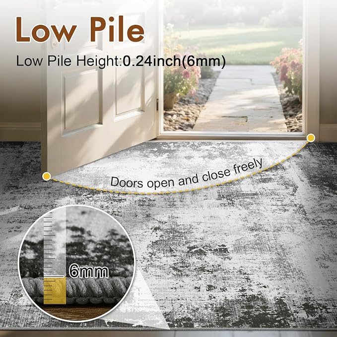 2x6 Ft Washable Runner Rug, Non-Slip Low Pile Hallway Kitchen Area Rug - Image 7