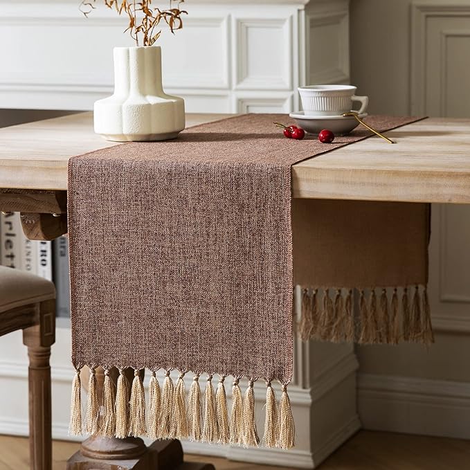 Brown Table Runners 72 Inches Long, Burlap Linen Style Rustic Farmhouse Table by ZEEMARTONLINE