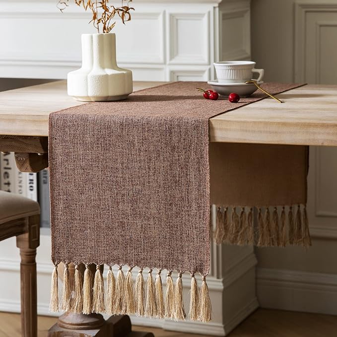 Brown Table Runners 48 Inches Long, Burlap Linen Style Rustic Farmhouse Table by ZEEMARTONLINE