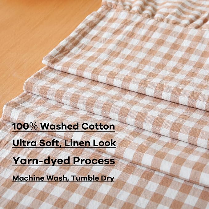 Taupe White Plaid Gingham Ruffle Table Runner 72 inches Long 100% Washed Cotton - Image 8