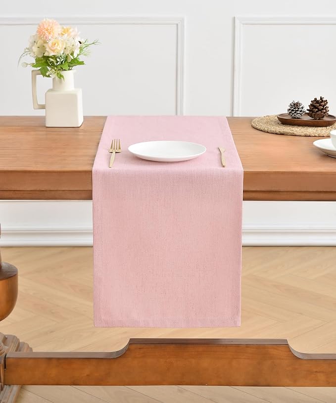 Wracra Linen Table Runner, Burlap Pink Table Runners 108 Inches Long | Rich - Image 5
