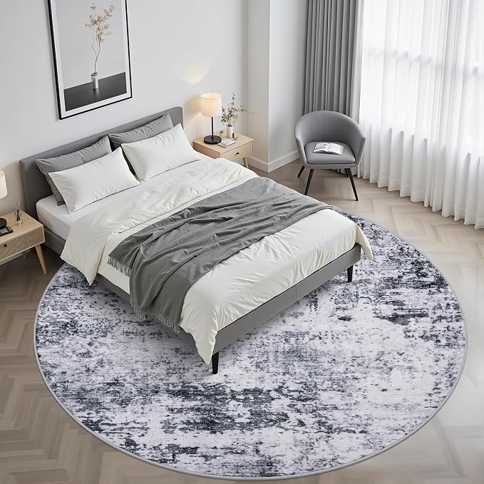 Round Area Rug for Living Room: 6 ft Washable Modern Abstract Soft Thin Rug - Image 2
