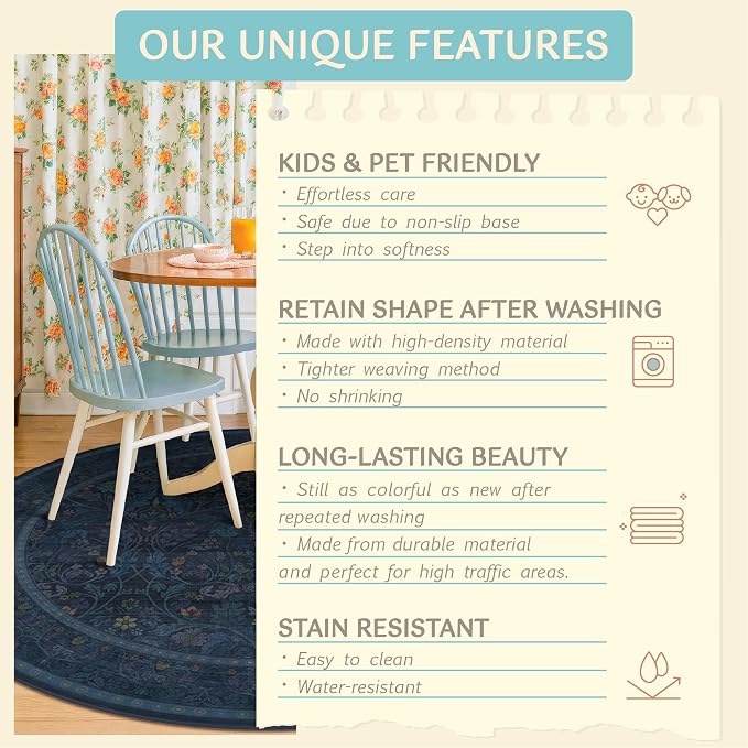 Washable 8ft Large Round Area Rug - Image 7